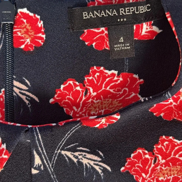 Banana Republic Navy Blue Red Floral Print Dress Size 4 - Picture 3 of 10